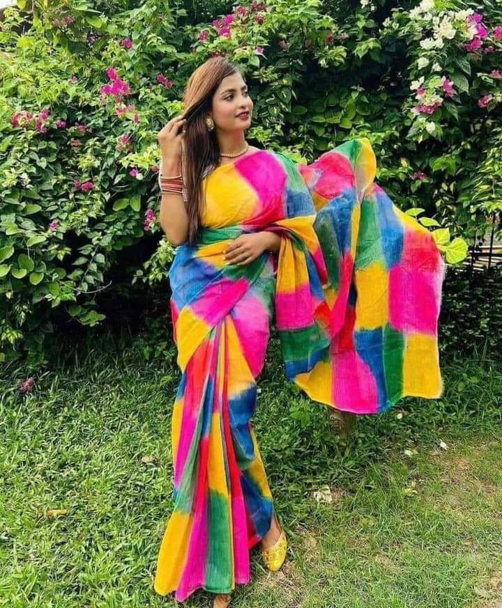 Matching Hand Print Saree and Panjabi Couple Set, Sizes 38 to 46
