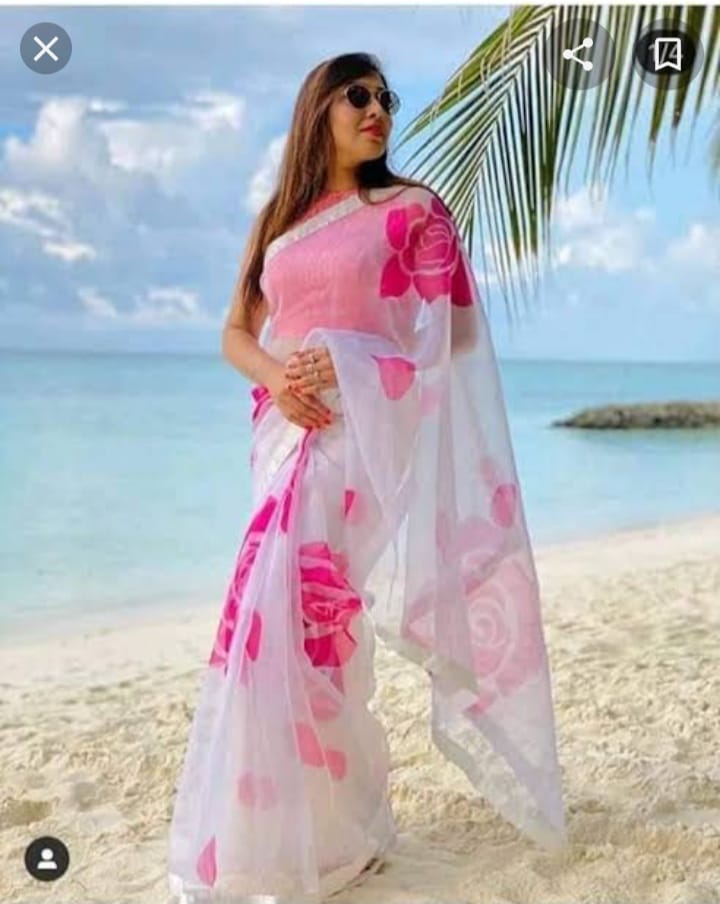 Women's Half Silk Hand Painted Saree with Brush Work