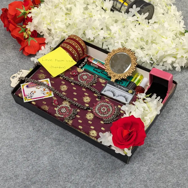 হাফ সিল্ক জামদানি শাড়ি কম্বো সেট - মেরুন