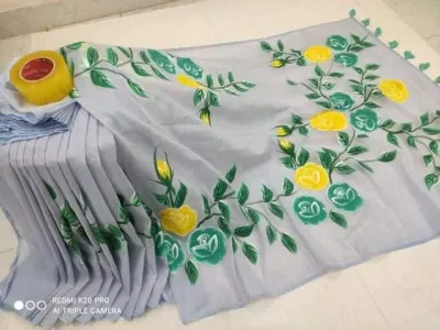 Hand Printed Half Silk Saree for Women, 6 Colour Choices