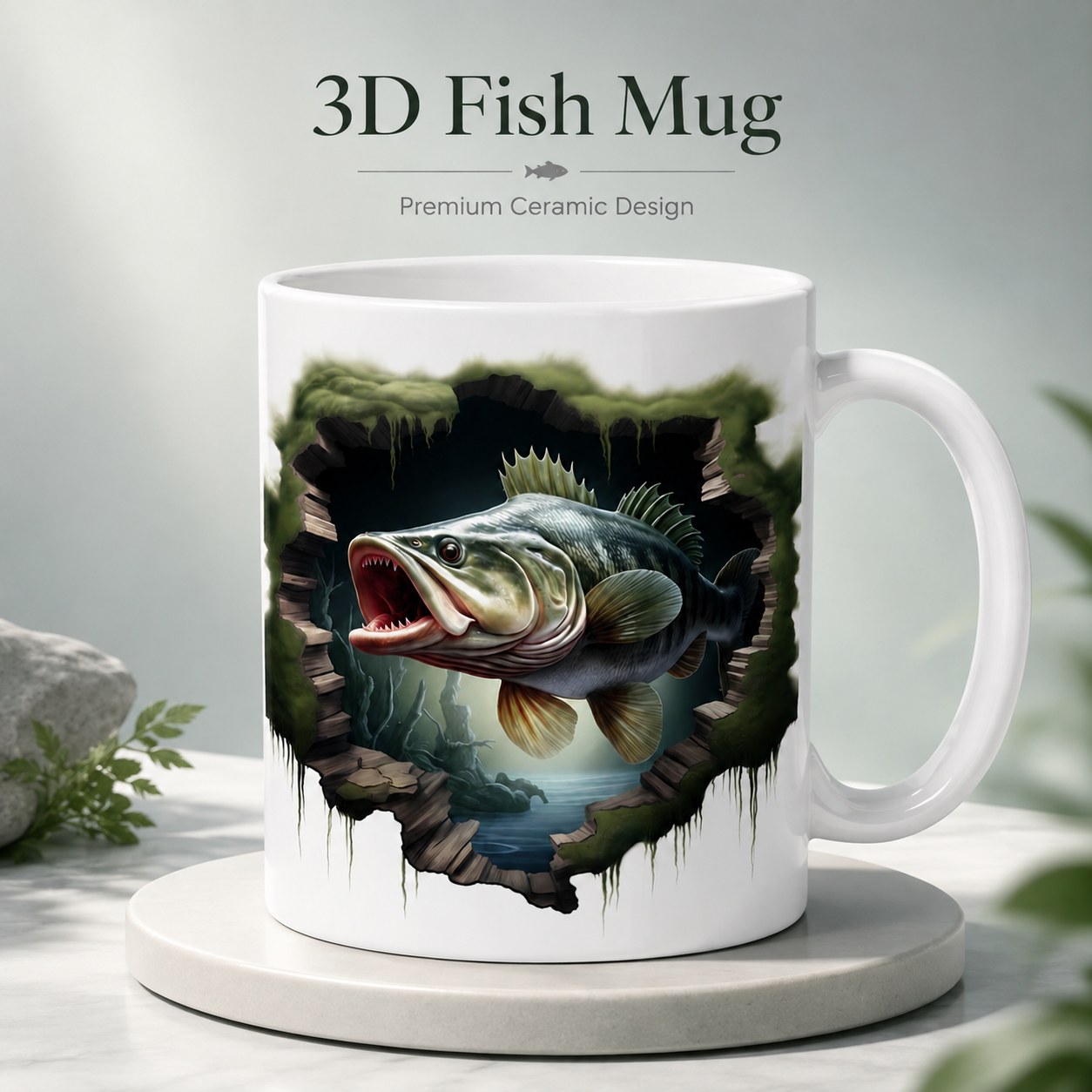 3D ফিশ মগ – সিরামিক কফি মগ, চারদিক ঘেরা 3D মাছের ডিজাইন