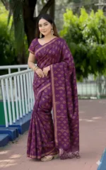 রাবার স্ক্রিন প্রিন্টের সুতি শাড়ি, 14 হাত
