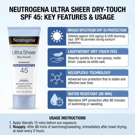 Neutrogena Ultra Sheer ড্রাই-টাচ সানস্ক্রিন SPF45 88ml
