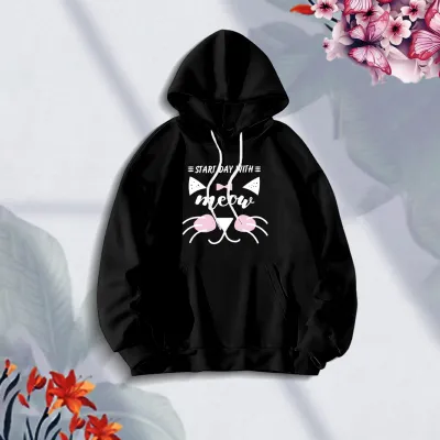 Premium Comfortable (Meow-Black) Ladies winter hoodie