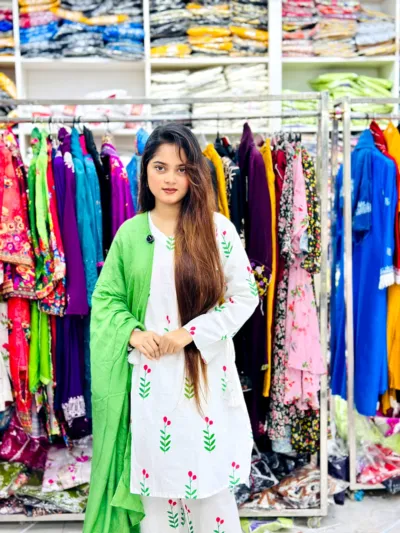 TC কটন স্ক্রিন প্রিন্ট থ্রি-পিস, হাতায় টাসেল, M থেকে XL
