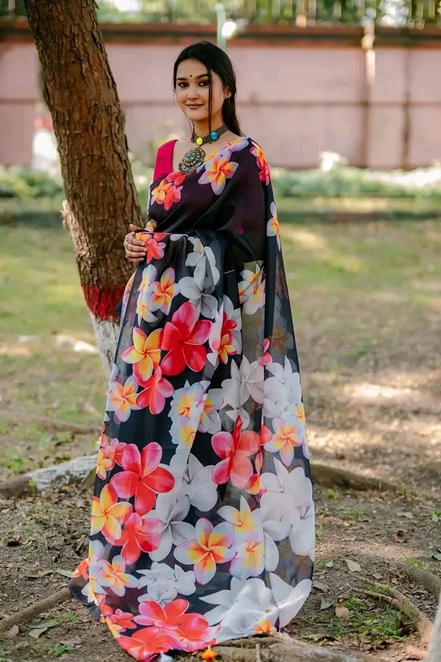 Chanderi Silk Saree in Digital Print, Saree Only, 4 Colours