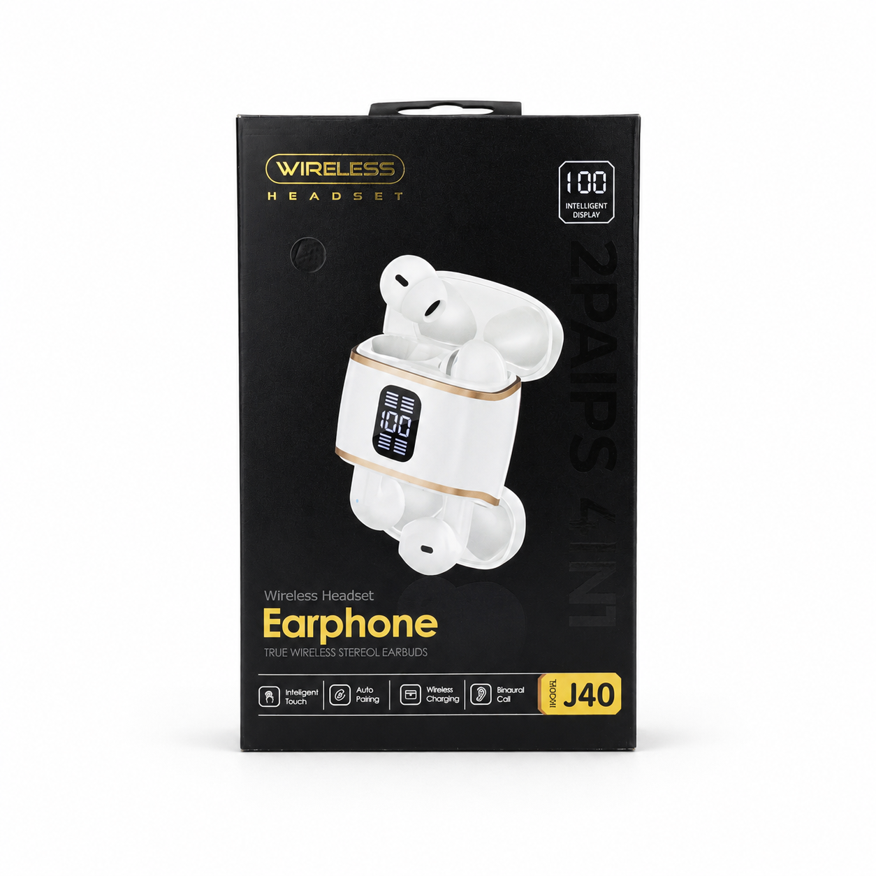 J40 4-in-1 ট্রু ওয়্যারলেস ইয়ারবাডস – Bluetooth 5.4, ডুয়াল-সাইড চার্জিং কেস, স্মার্ট LED ডিসপ্লে, নয়েজ ক্যানসেলেশন ও IPX5
