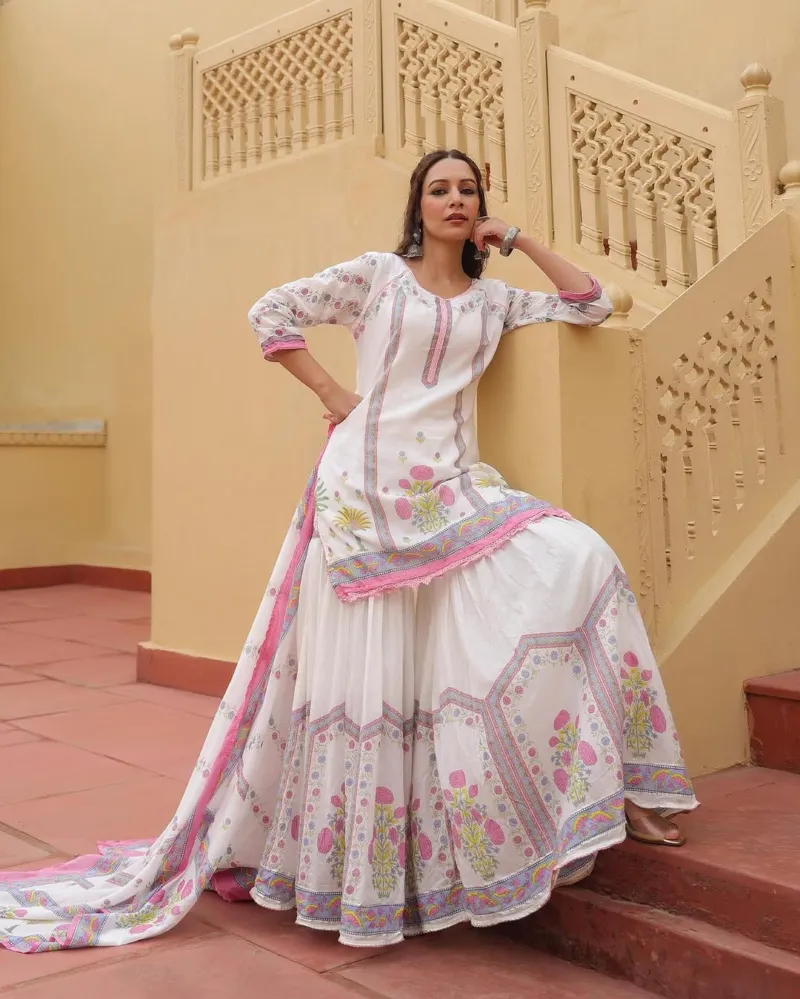 মেয়েদের পিউর কটন শারারা থ্রি পিস, সাইজ 36 থেকে 46