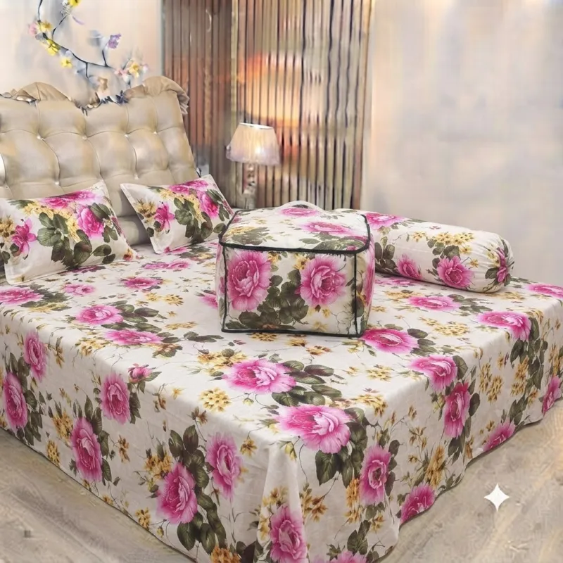 5 Piece Twill Cotton Comforter Set with King Size Bed Sheet