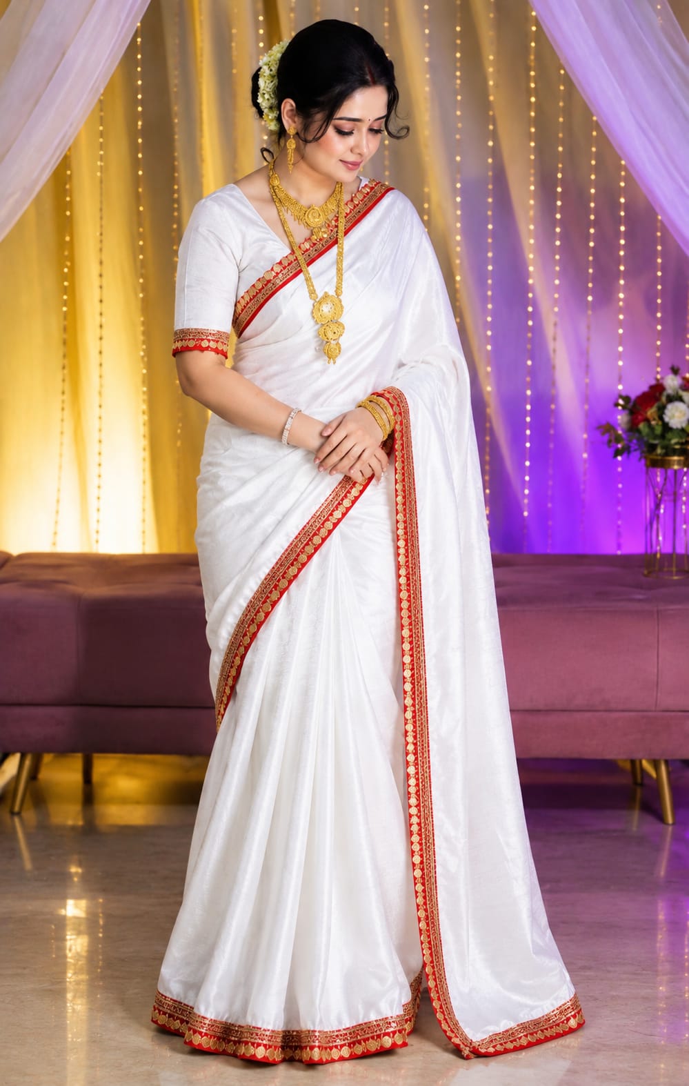 Tuba Lama Silk Saree with Matching Blouse Piece, 4 Colours