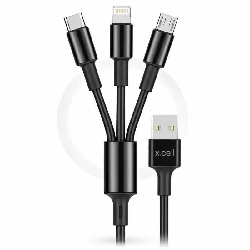 X.Cell 3-in-1 মাল্টি চার্জিং ক্যাবল – 1.2M USB-C, Lightning ও Micro-USB