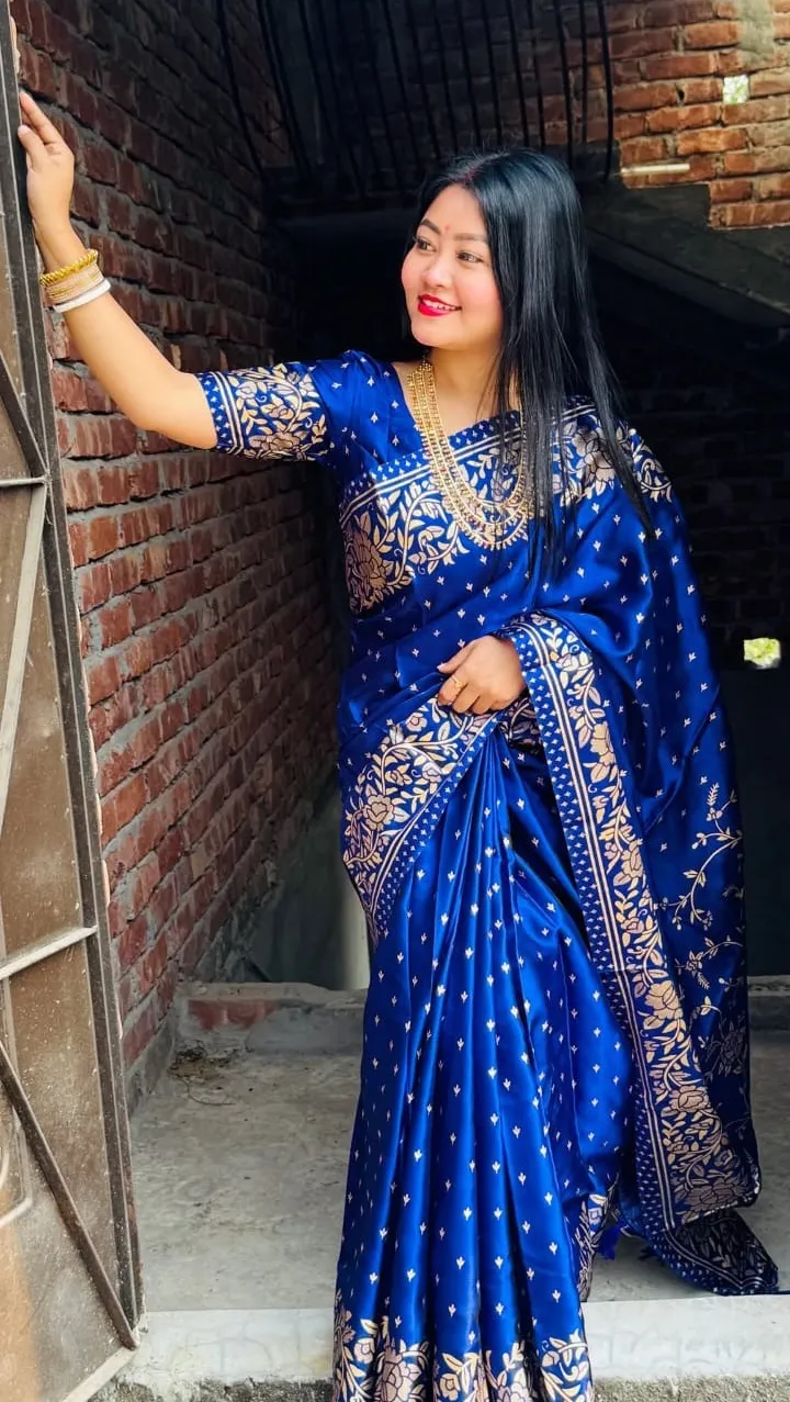 Women's Screen Print Silk Saree, Blouse Piece, 6 Colour Choices