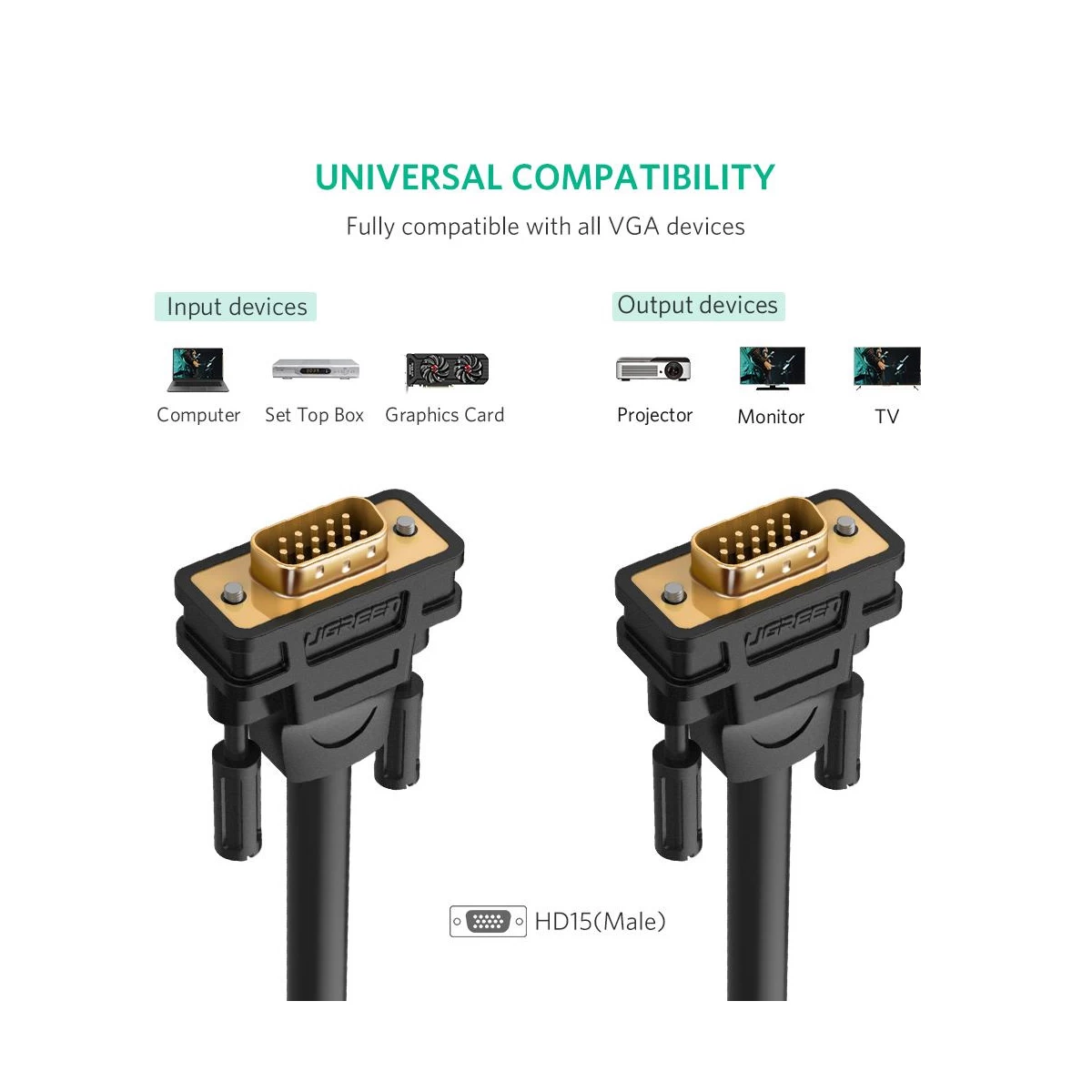 UGREEN 11632 VGA Male to Male Cable 5 Meter Black