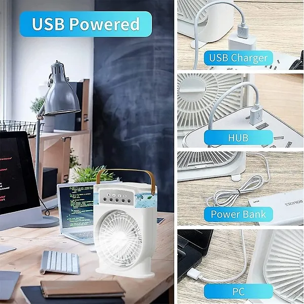 3 ইন 1 এয়ার কুলিং USB ফ্যান, LED নাইট লাইটসহ ওয়াটার ফ্যান