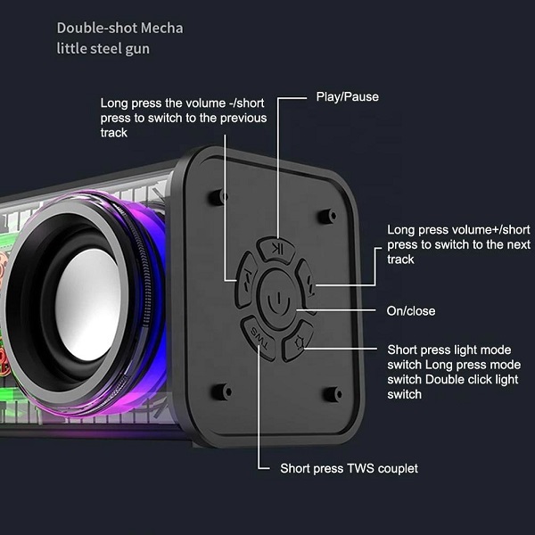 V8 Transparent Mechanical TWS Subwoofer Wireless Bluetooth Speaker