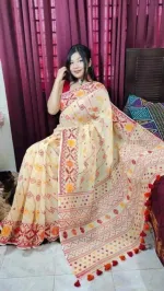 মহিলাদের হাফ সিল্ক স্ক্রিন প্রিন্ট শাড়ি, 12 হাত
