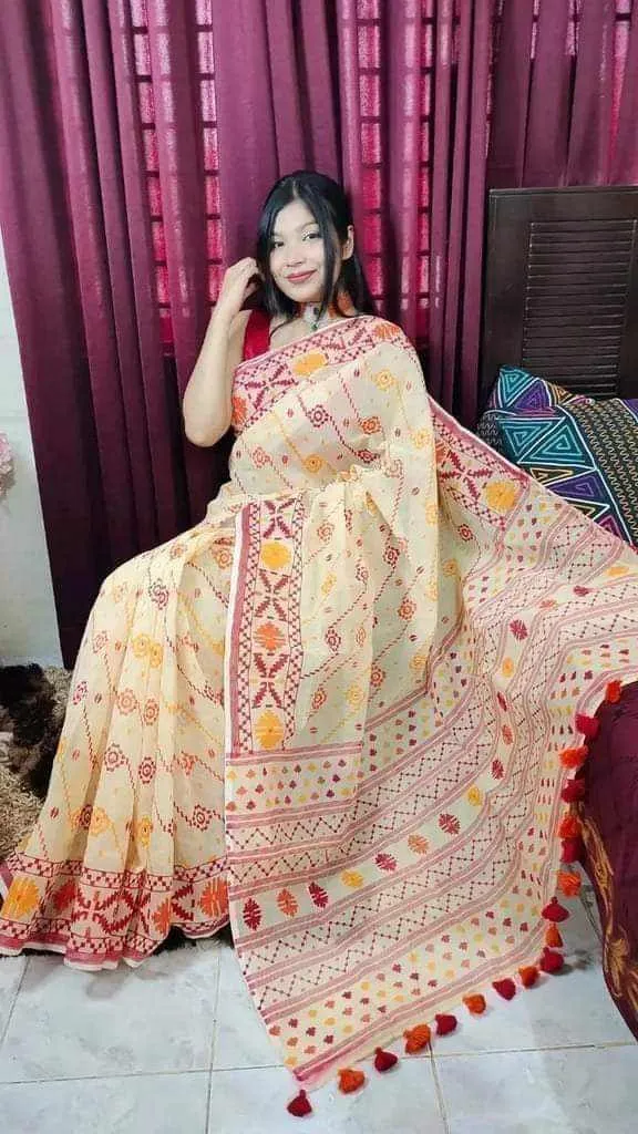 মহিলাদের হাফ সিল্ক স্ক্রিন প্রিন্ট শাড়ি, 12 হাত