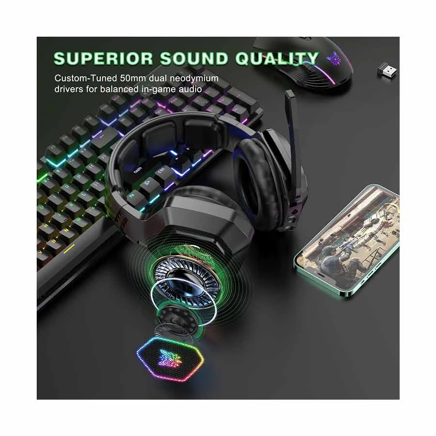 Onikuma B100 RGB Tri-Mode Bluetooth Black Gaming Headphone