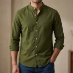 ছেলেদের সলিড ব্যান কলার শার্ট – অলিভ
