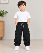 Boys' Six Pocket Cotton Denim Baggy Joggers, 2 to 12 Years