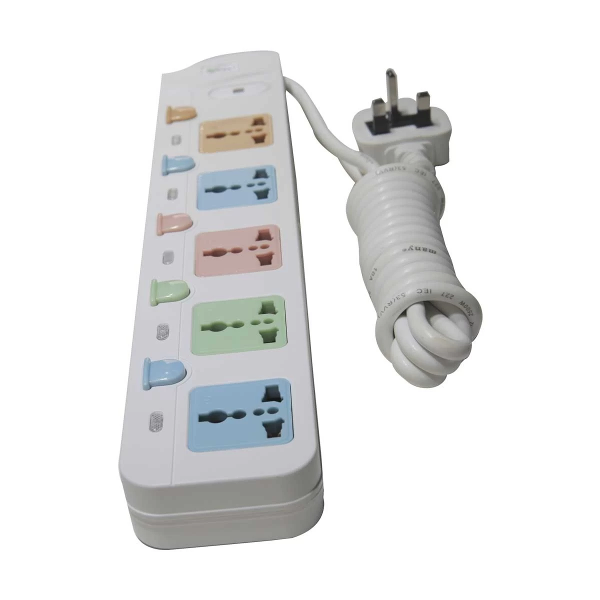 Many MTS-158 3 Pin 5 Port Power Strip 3 Meter White
