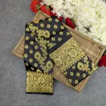 সিল্ক কাতান শাড়ি কম্বো সেট - কালো