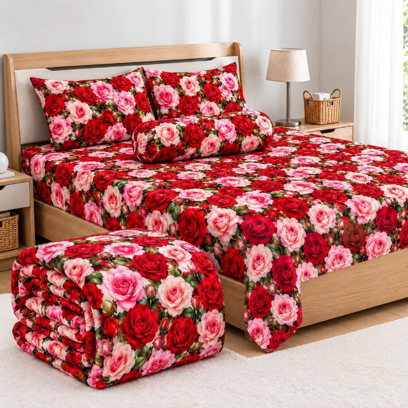 5 Piece 3D Print Comforter Set with Velvet Bed Sheet, 3 Colours