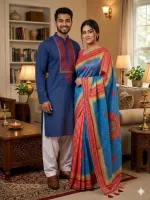 Boishakh Couple Saree and Panjabi Set, Half Cotton and Dhupian Silk
