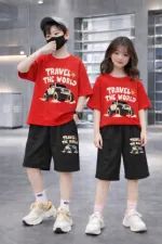 Kids' Drop Shoulder Cotton T-Shirt and Pant Set, 200/220 GSM