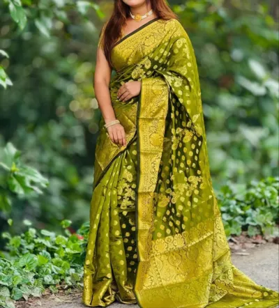 Silk Katan Saree with Golden and Zari Thread Work, 2 Colours
