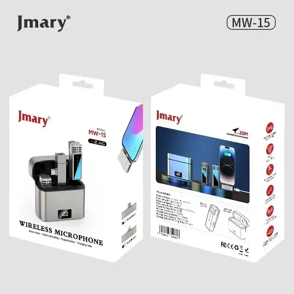 JMARY MW-15 2.4G ওয়্যারলেস মাইক্রোফোন, মোবাইলের জন্য Type-C, ডুয়াল মাইক