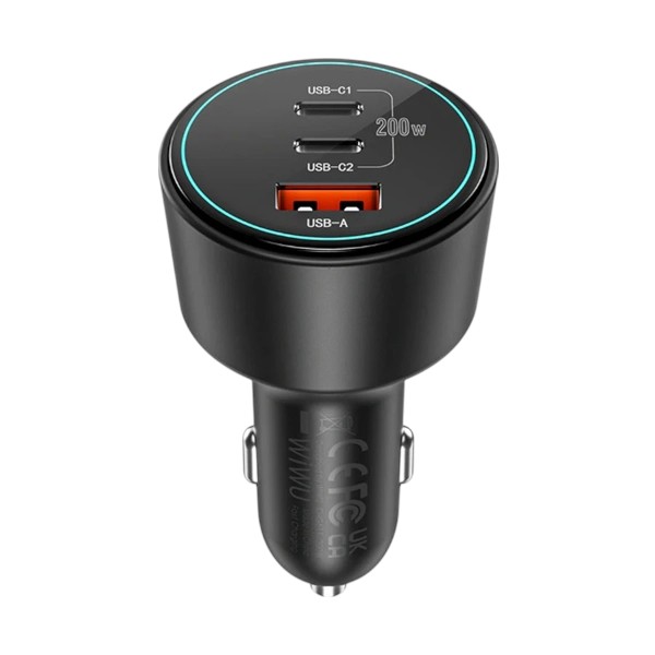Wiwu Starship 200W 3 পোর্ট কার চার্জার (2xUSB-C এবং 1xUSB-A)