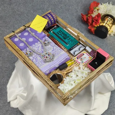 সিল্ক কাতান শাড়ি কম্বো সেট - ল্যাভেন্ডার