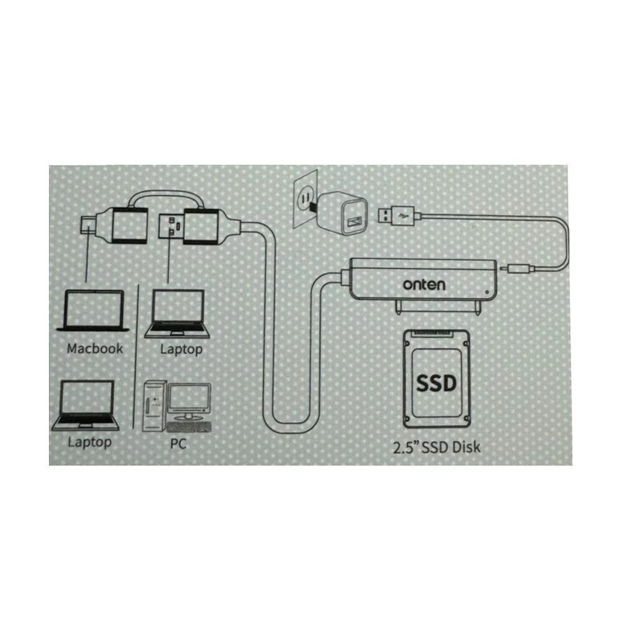 Onten OTN-UCA311 USB & USB-C Male to SATA Male Black Converter
