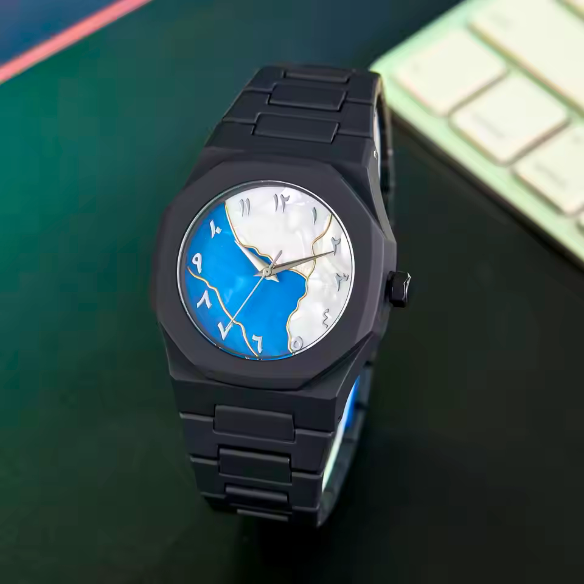 Aura Watch 2025 অ্যারাবিক ডায়াল ঘড়ি (মাল্টি কালার ডায়াল) – চেইন কাটার ও বক্স সহ