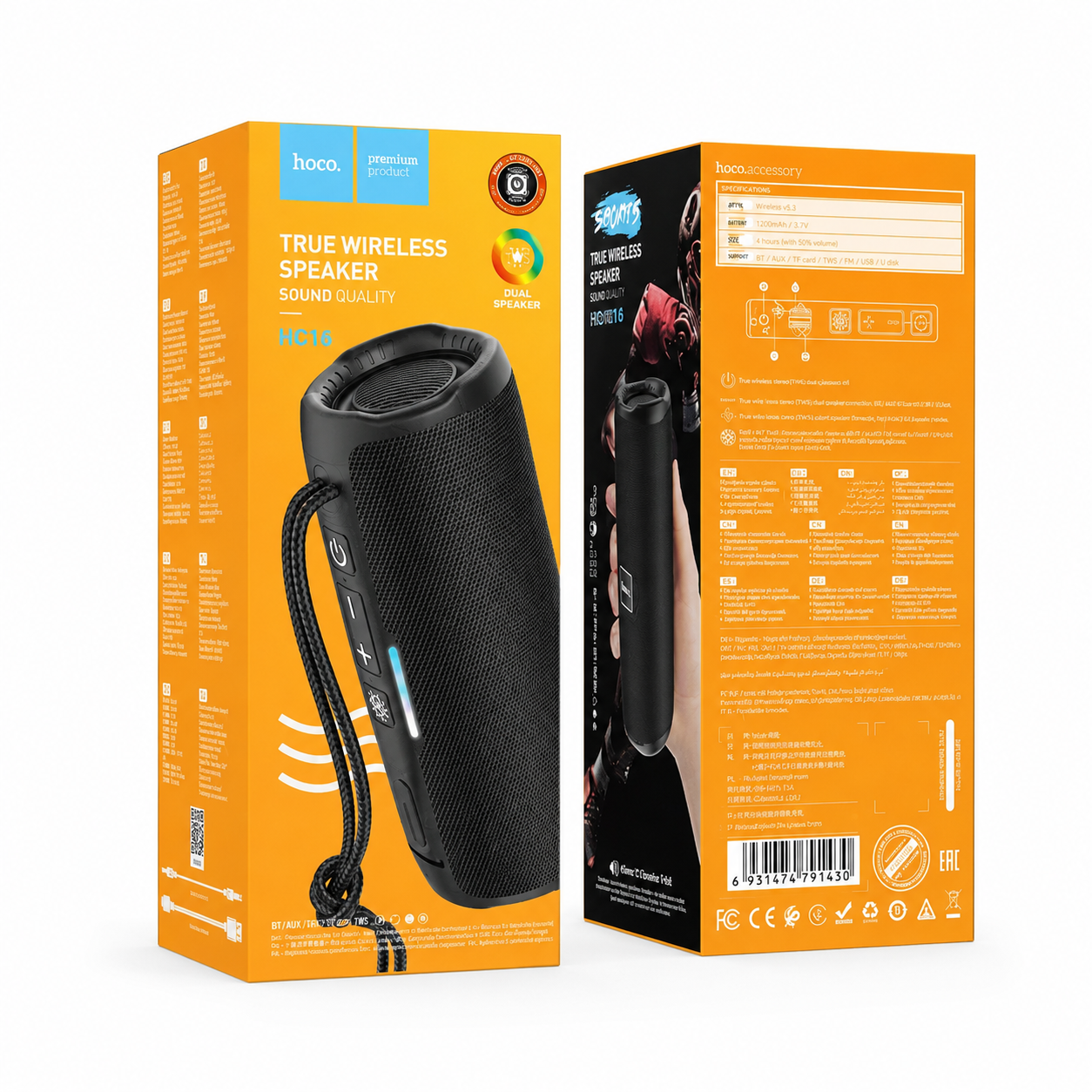 Hoco HC16 পোর্টেবল ব্লুটুথ স্পিকার – RGB লাইট, 10W স্টেরিও