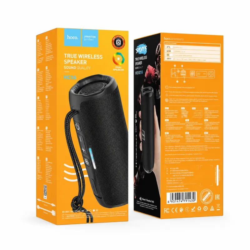 Hoco HC16 পোর্টেবল ব্লুটুথ স্পিকার – RGB লাইট, 10W স্টেরিও