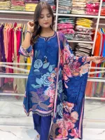 ডিজিটাল প্রিন্ট গাউন থ্রি পিস, কারচুপি ও জর্জেট ওড়না