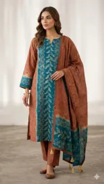 Unstitched Natural Silk Batik Three Piece with Cotton Orna