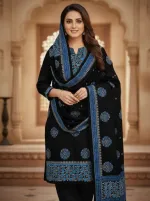 Unstitched Block Print Three Piece in Cotton Voile, 6 Colours