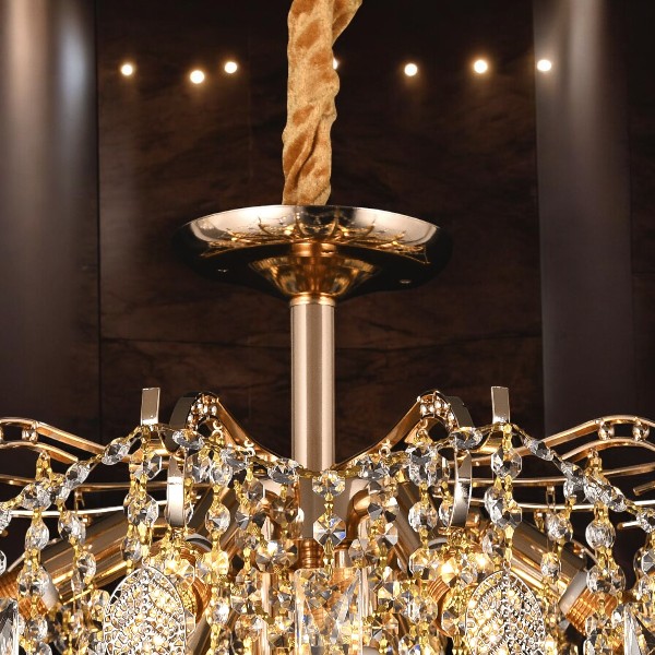 Qulik Modern Luxury Crystal Chandelier Pendent French Gold Clear 8 LED Light