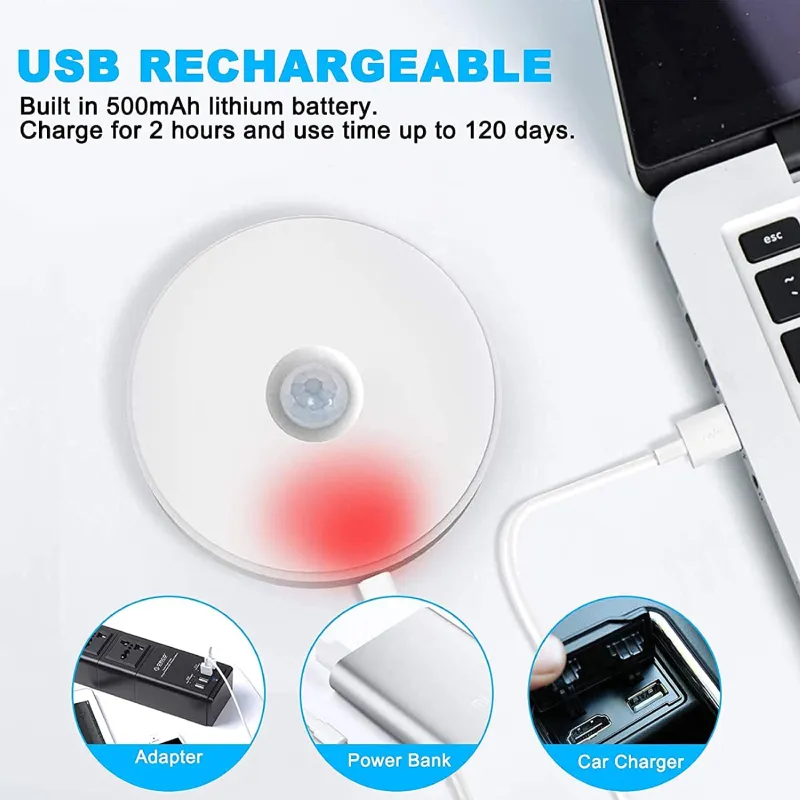 ওয়্যারলেস মোশন সেন্সর LED ওয়াল নাইট লাইট, USB চার্জিং