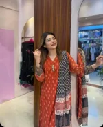 মেয়েদের মাইক্রোস্টিচ থ্রি-পিস, জর্জেট ওড়না, 3টি রঙ