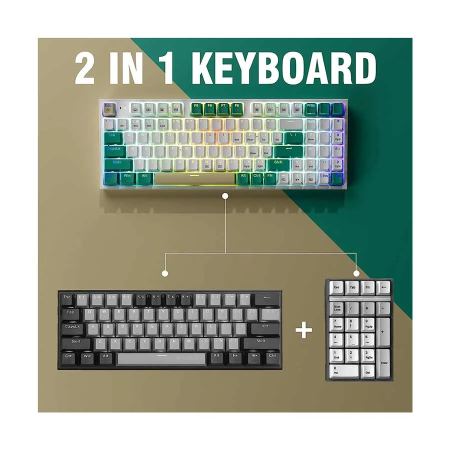 Redragon K643 RGB Tri Mode Red Switch Mechanical Keyboard White