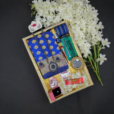 সিল্ক কাতান শাড়ি কম্বো প্যাক – নীল