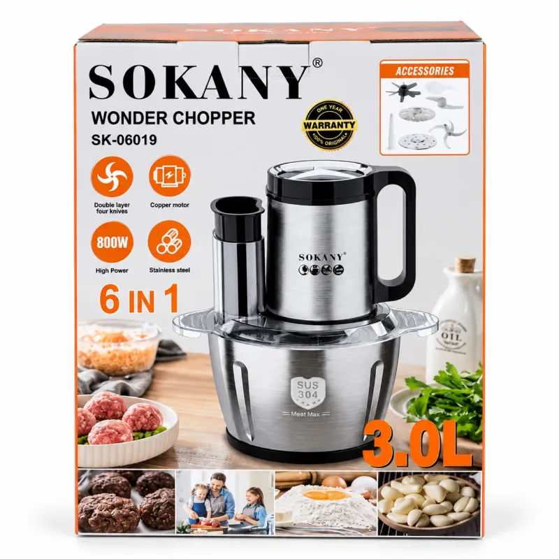 Sokany 6-in-1 ফুড প্রসেসর ও চপার