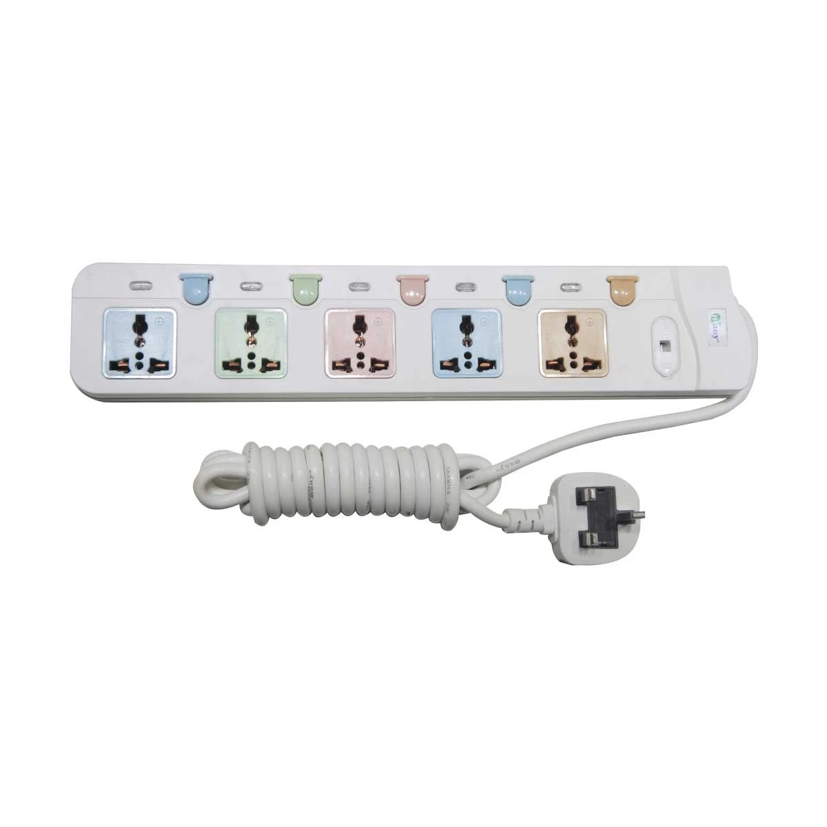 Many MTS-158 3 Pin 5 Port Power Strip 3 Meter White