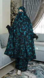 Women's Linen Khimar Set with Niqab and Palazzo