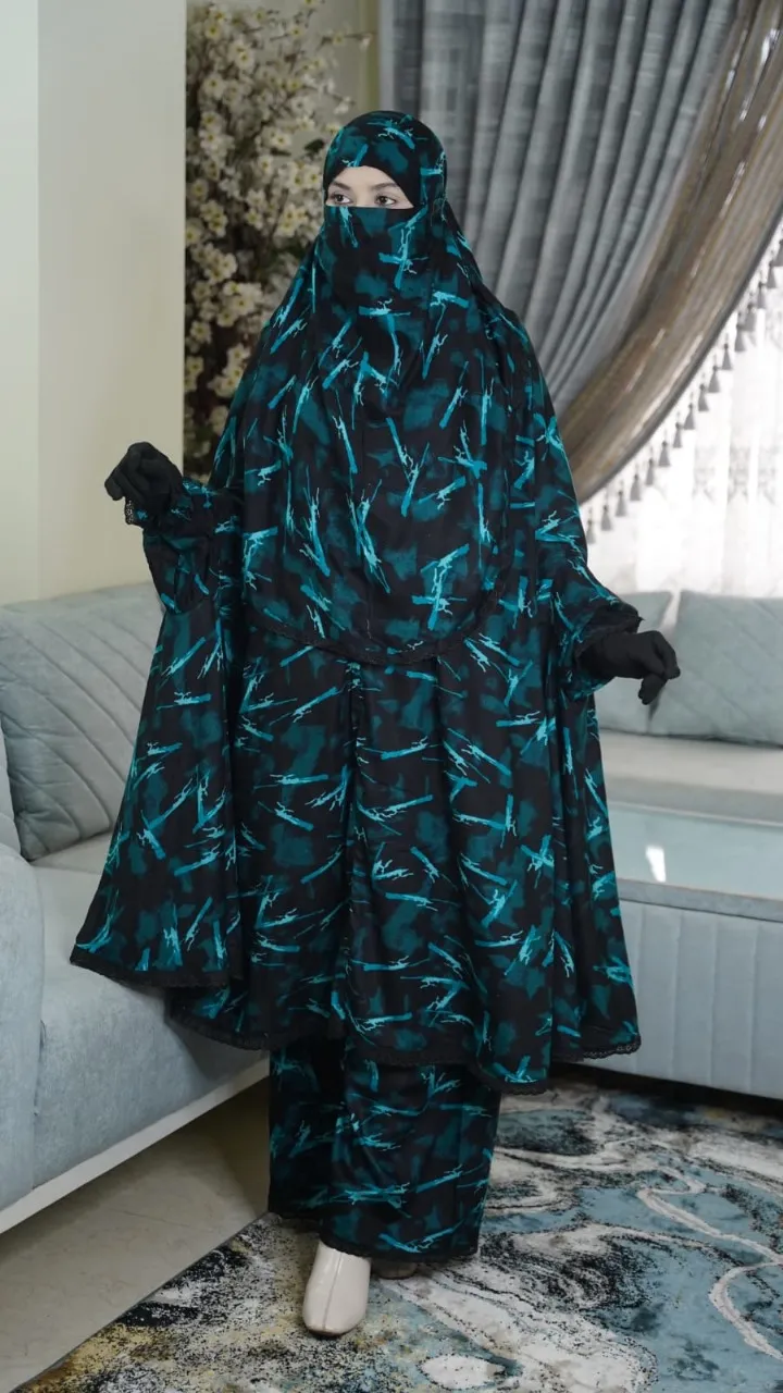 Women's Linen Khimar Set with Niqab and Palazzo