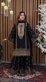 Georgette Heavy Embroidery Gharara Dress with Inner, 4 Colours